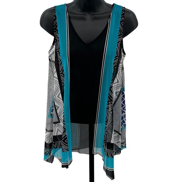International Concepts Tank Tops Women Sz S Black V-Neck Chiffon Scarf Cardigan - Picture 1 of 6